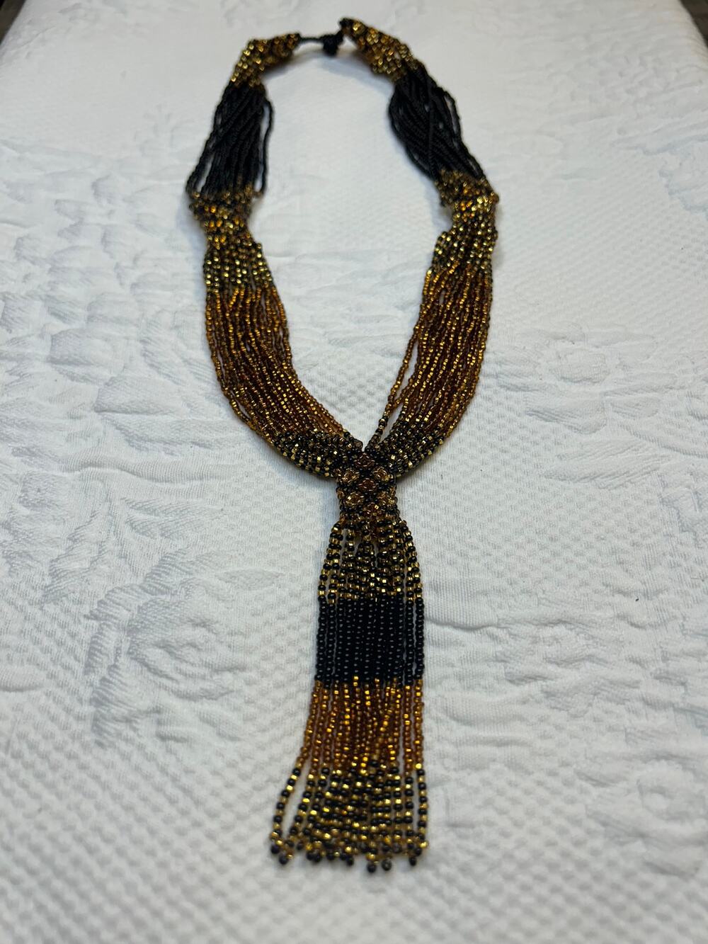 Gold and Black Beaded Multi Strand Necklace Sparkle